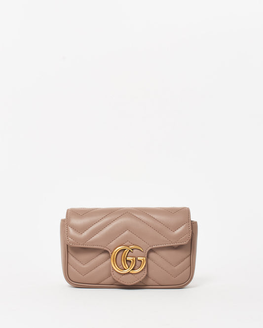 Gucci Dusty Rose Leather GG Marmont Super Mini Crossbody Bag