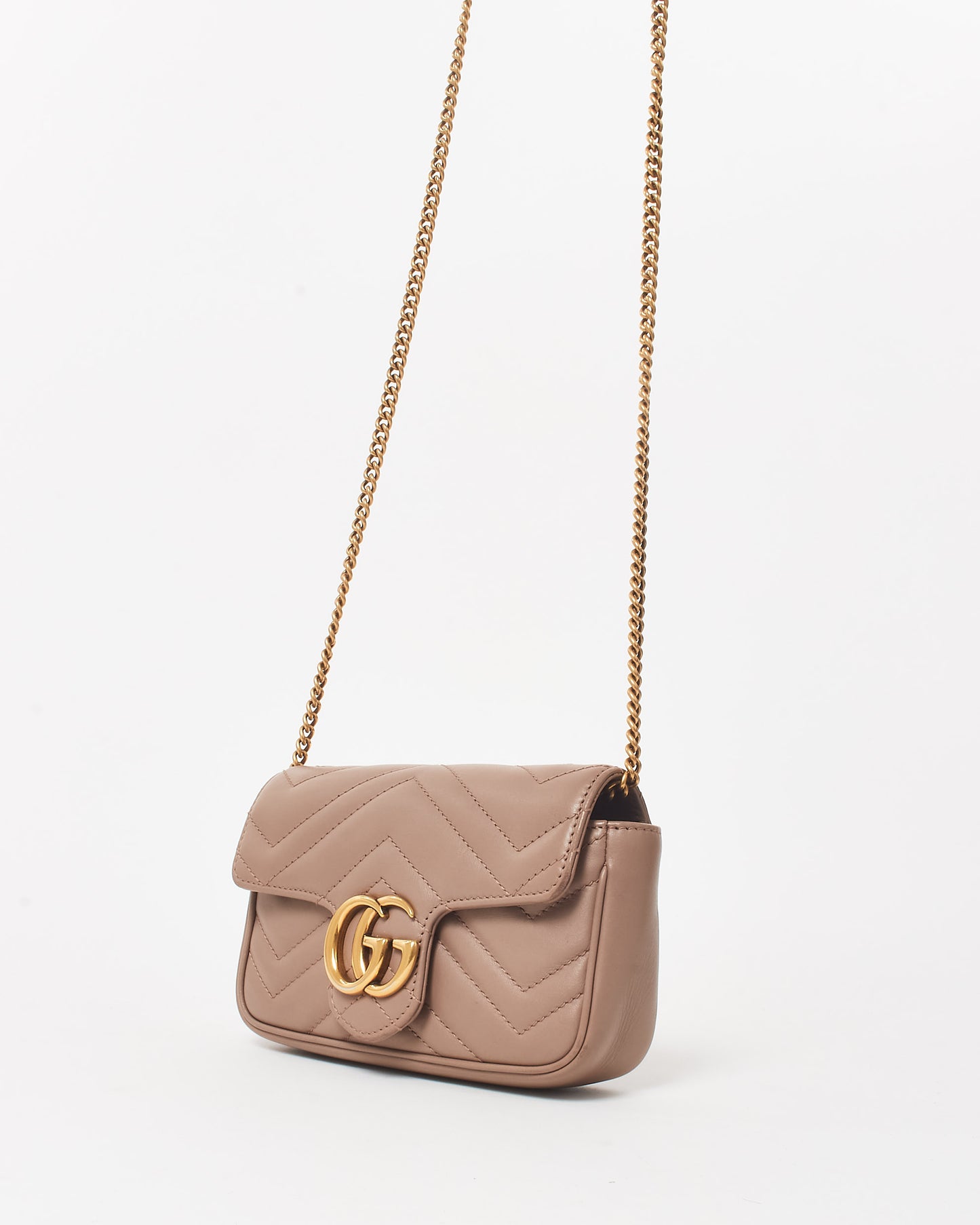 Gucci Dusty Rose Leather GG Marmont Super Mini Crossbody Bag