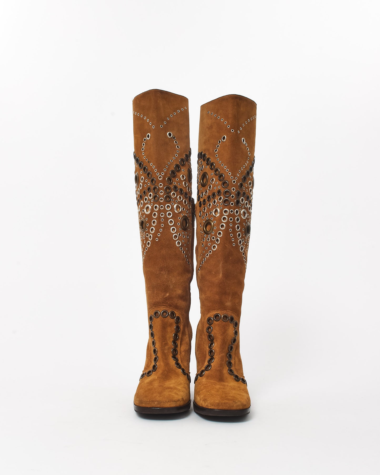 Dolce & Gabbana Brown Suede Butterfly Knee High Boots - 36