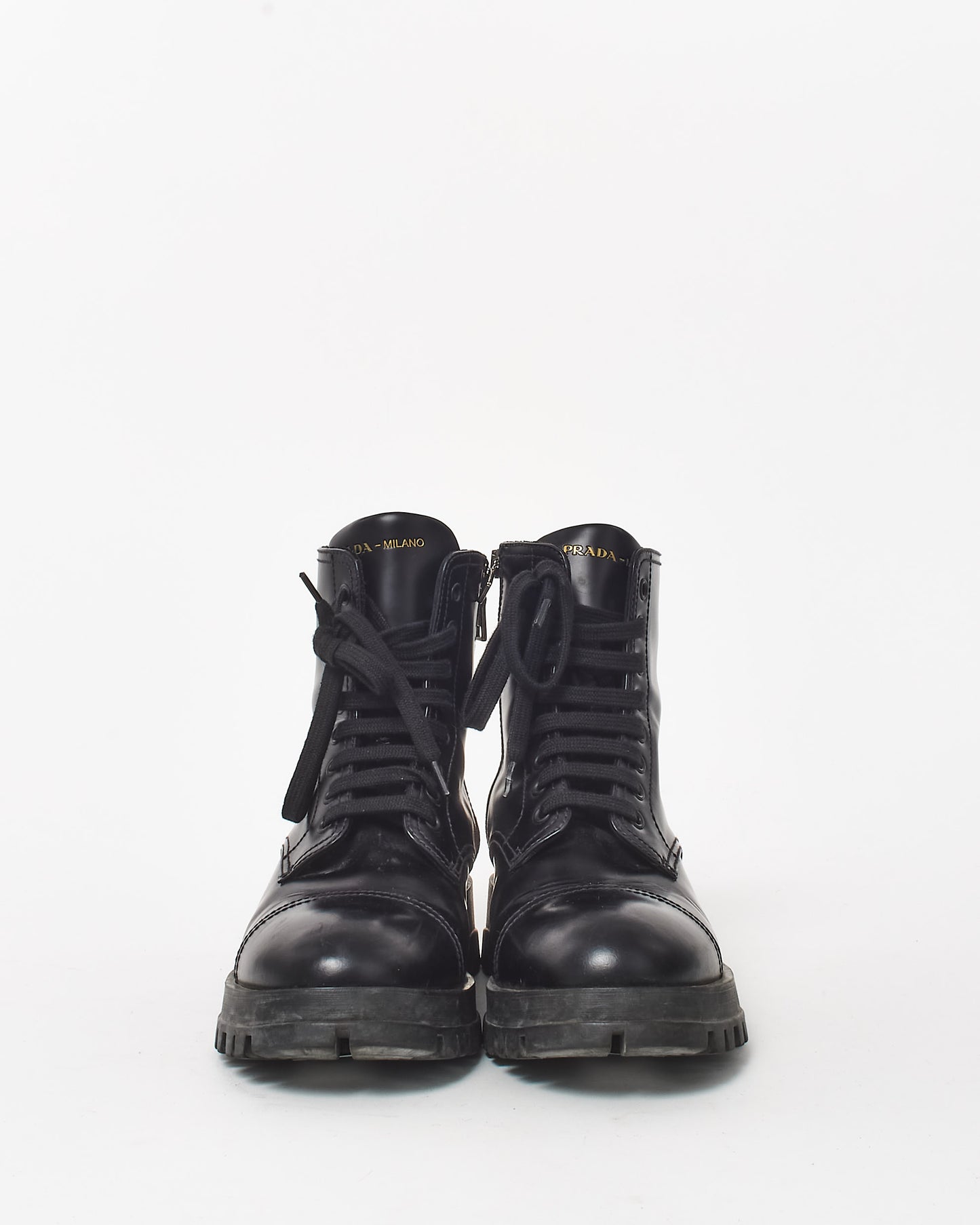 Prada Black Leather Combat Boots - 37.5