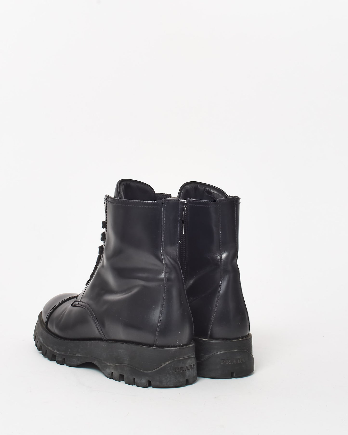 Prada Black Leather Combat Boots - 37.5