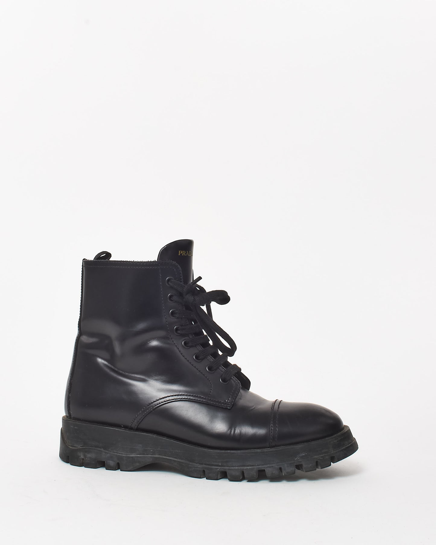 Prada Black Leather Combat Boots - 37.5