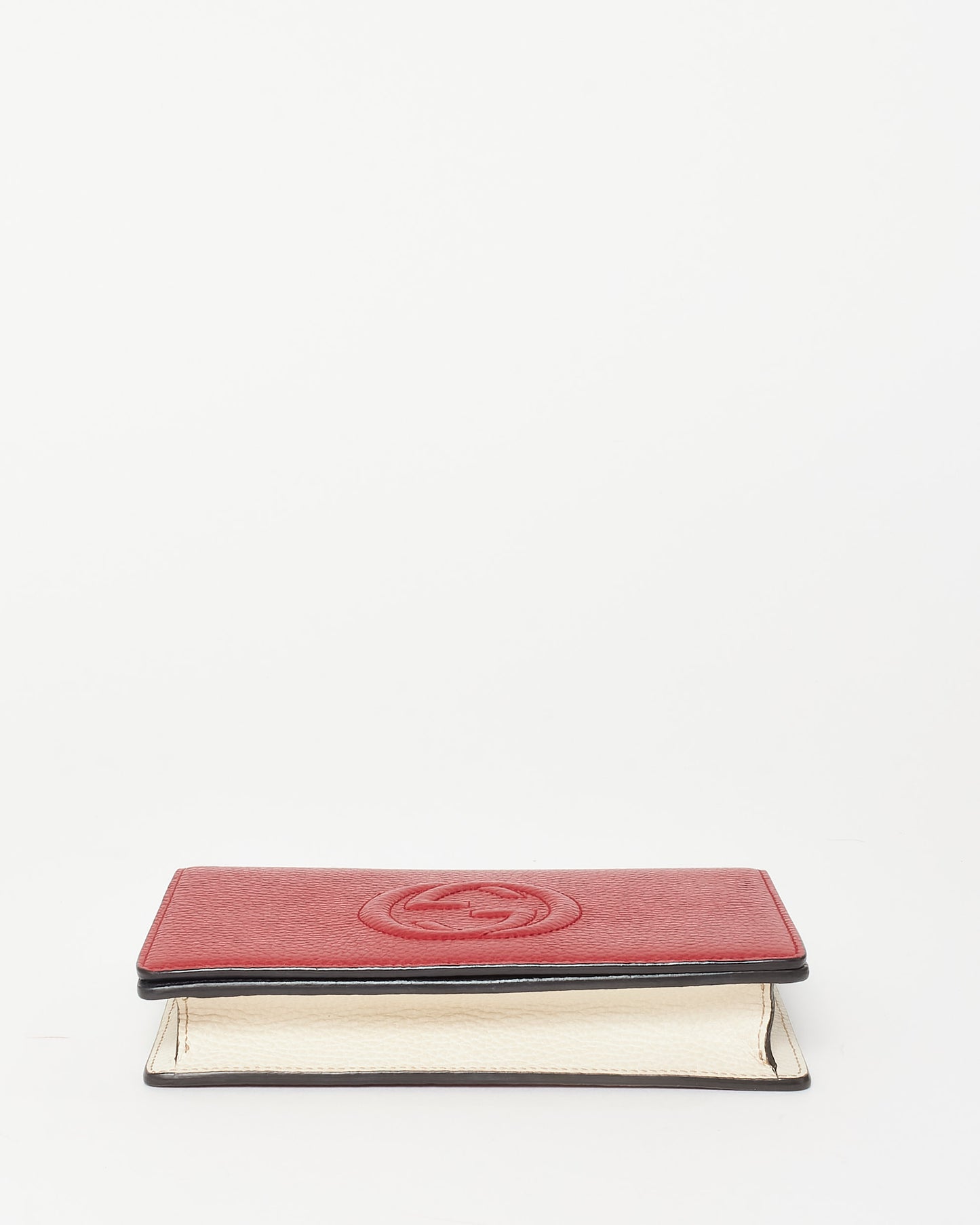 Gucci GG Red White & Dark Navy Blue Embossed Soho Logo Wallet On Chain