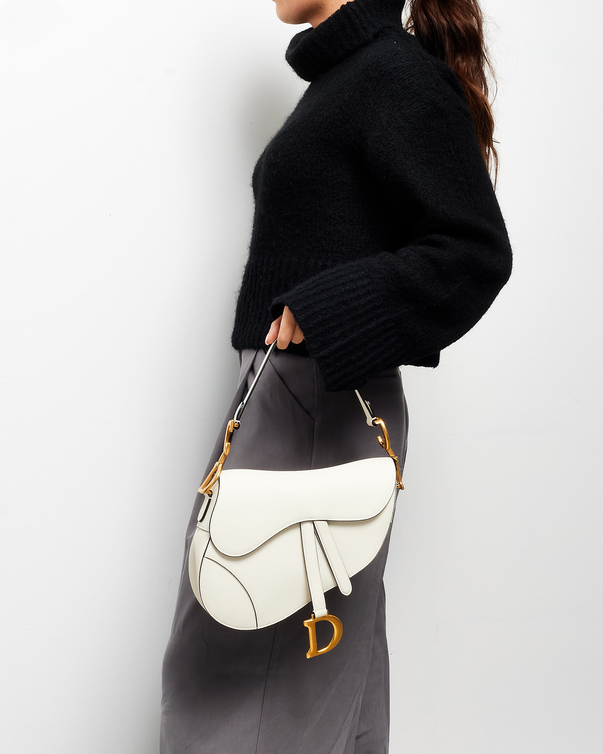 Buy Dior Off White (Latte) Grained Leather Saddle Bag