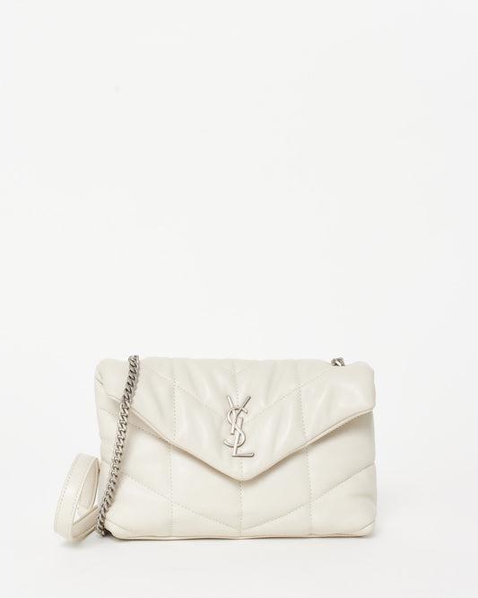 Saint Laurent Ivory White Leather Toy Puffer Crossbody Bag