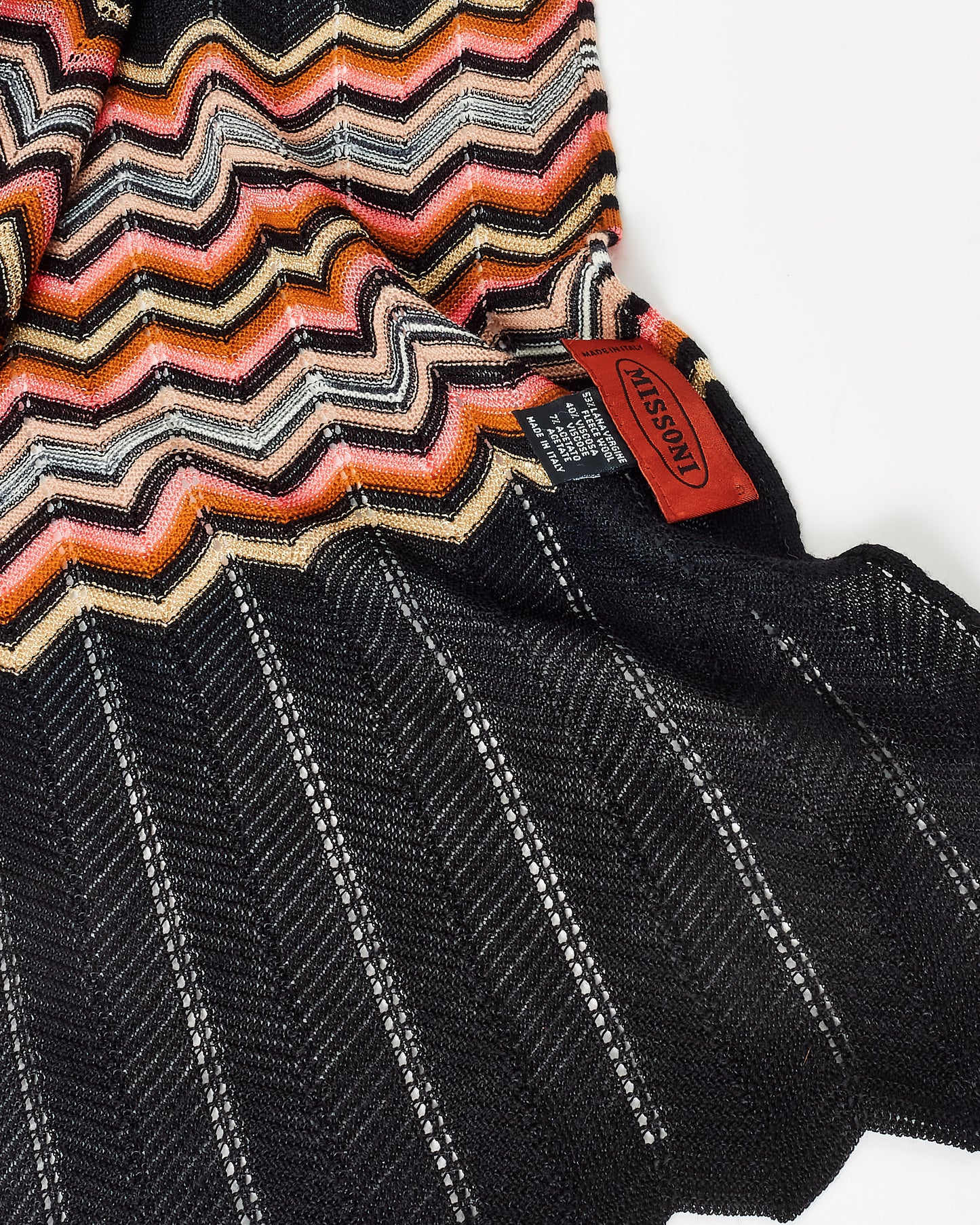 Missoni Black Coral & Gold Wave Wool Scarf