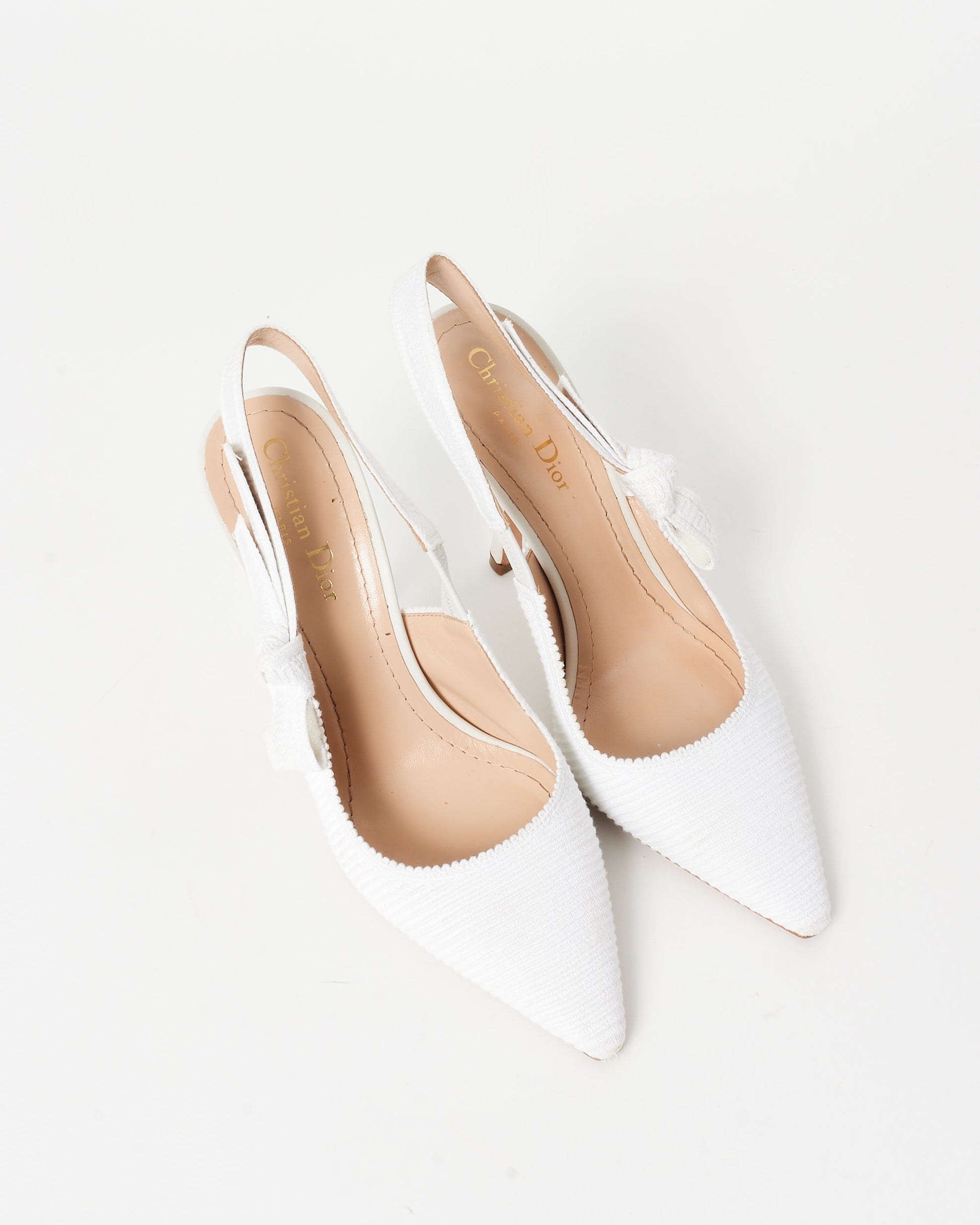 Buy Dior White Embroidered Fabric J'Adior Slingback 10CM Pumps