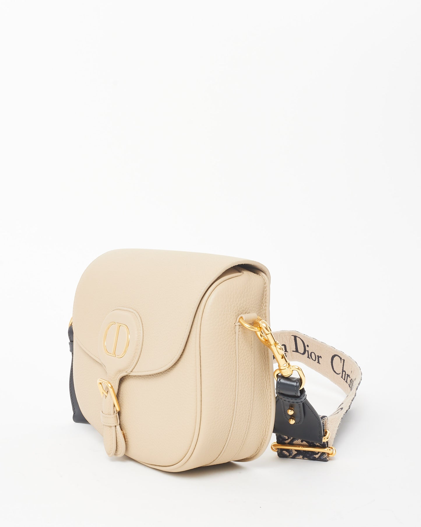 Dior Beige Grained Calfskin Leather & Blue Embroidered Guitar Strap Large Bobby Crossbody Bag