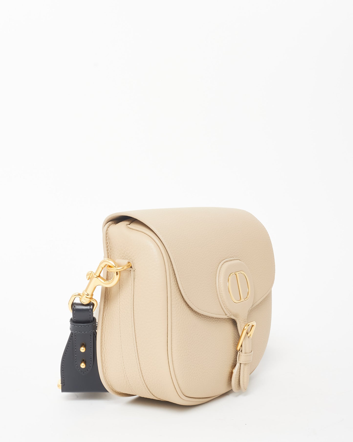 Dior Beige Grained Calfskin Leather & Blue Embroidered Guitar Strap Large Bobby Crossbody Bag