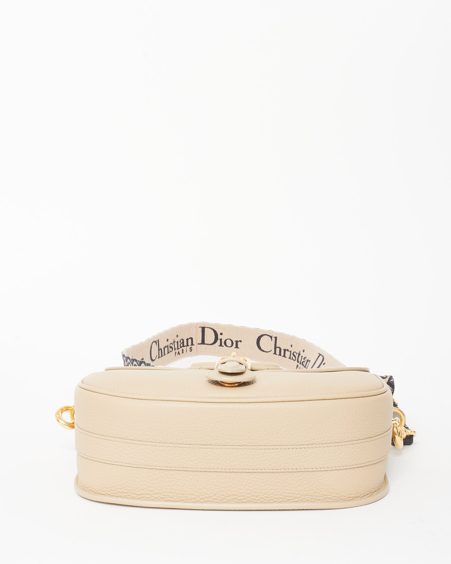 Dior Beige Grained Calfskin Leather & Blue Embroidered Guitar Strap Large Bobby Crossbody Bag