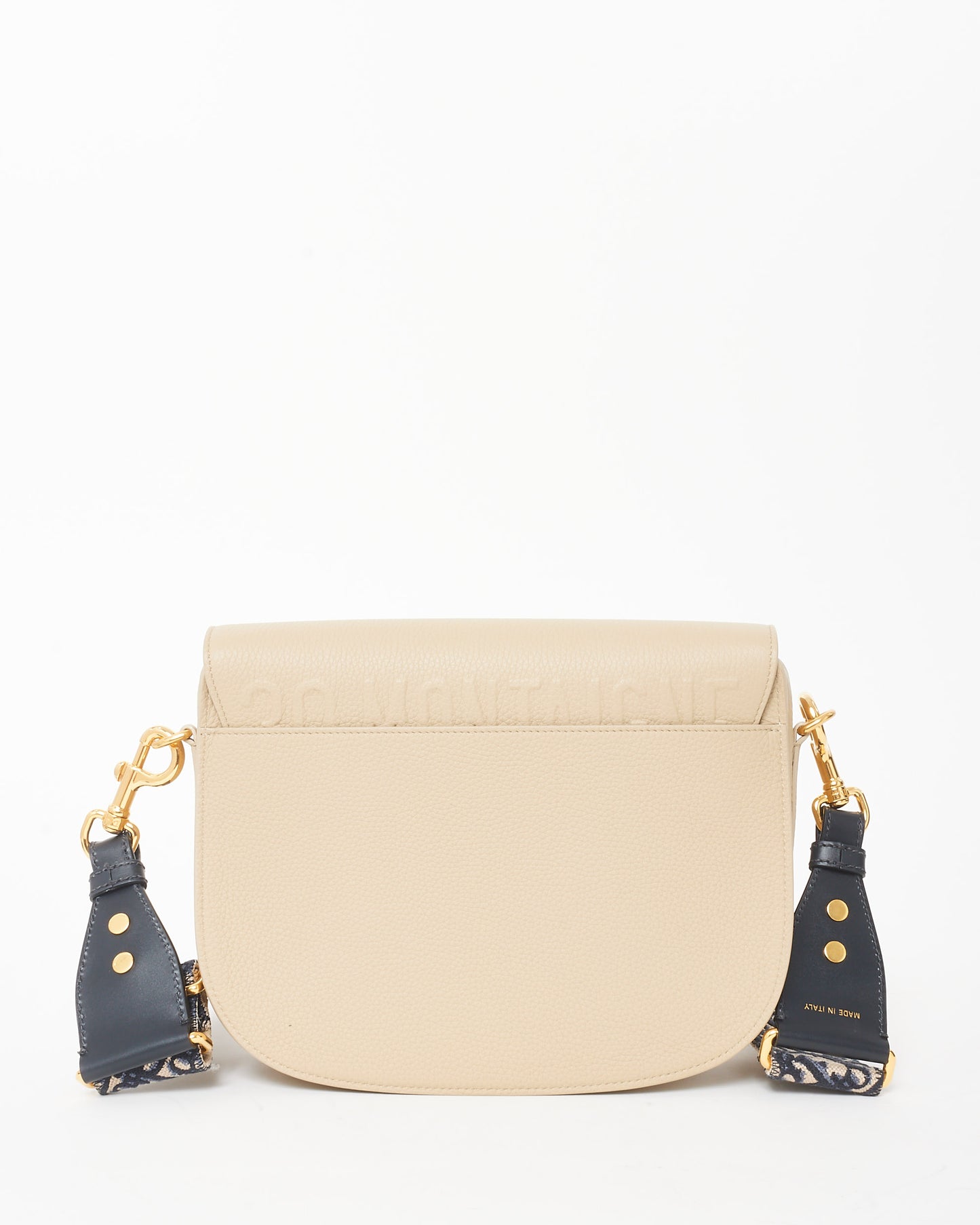 Dior Beige Grained Calfskin Leather & Blue Embroidered Guitar Strap Large Bobby Crossbody Bag