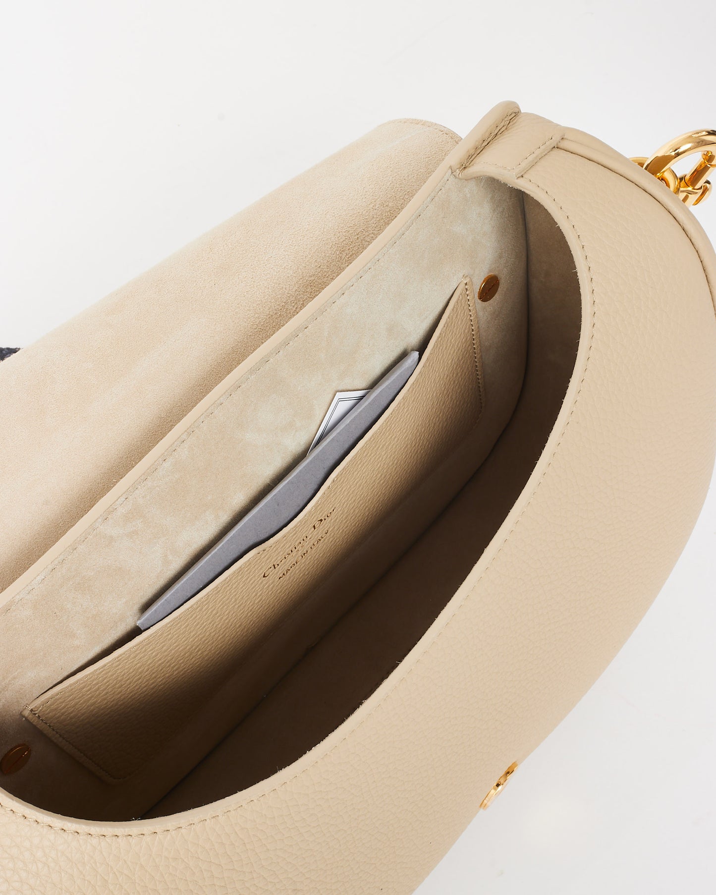 Dior Beige Grained Calfskin Leather & Blue Embroidered Guitar Strap Large Bobby Crossbody Bag