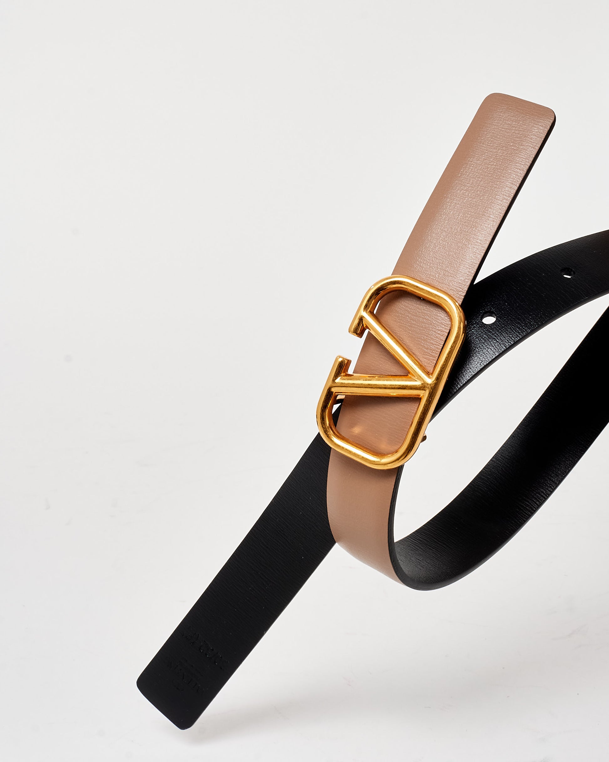 Buy Valentino Beige Black Leather VLogo Reversible Thin Belt