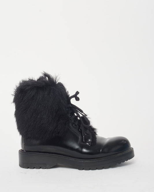 Buy Prada Black Leather Fur Combat Boots 38 Authenticated
