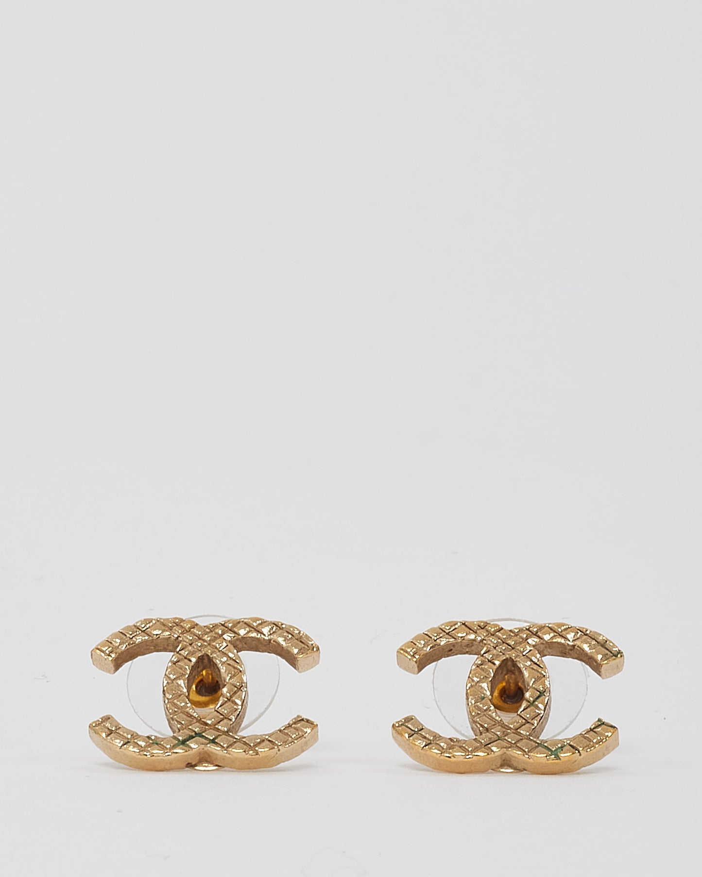 Chanel Gold Metal Textured CC Logo Earrings