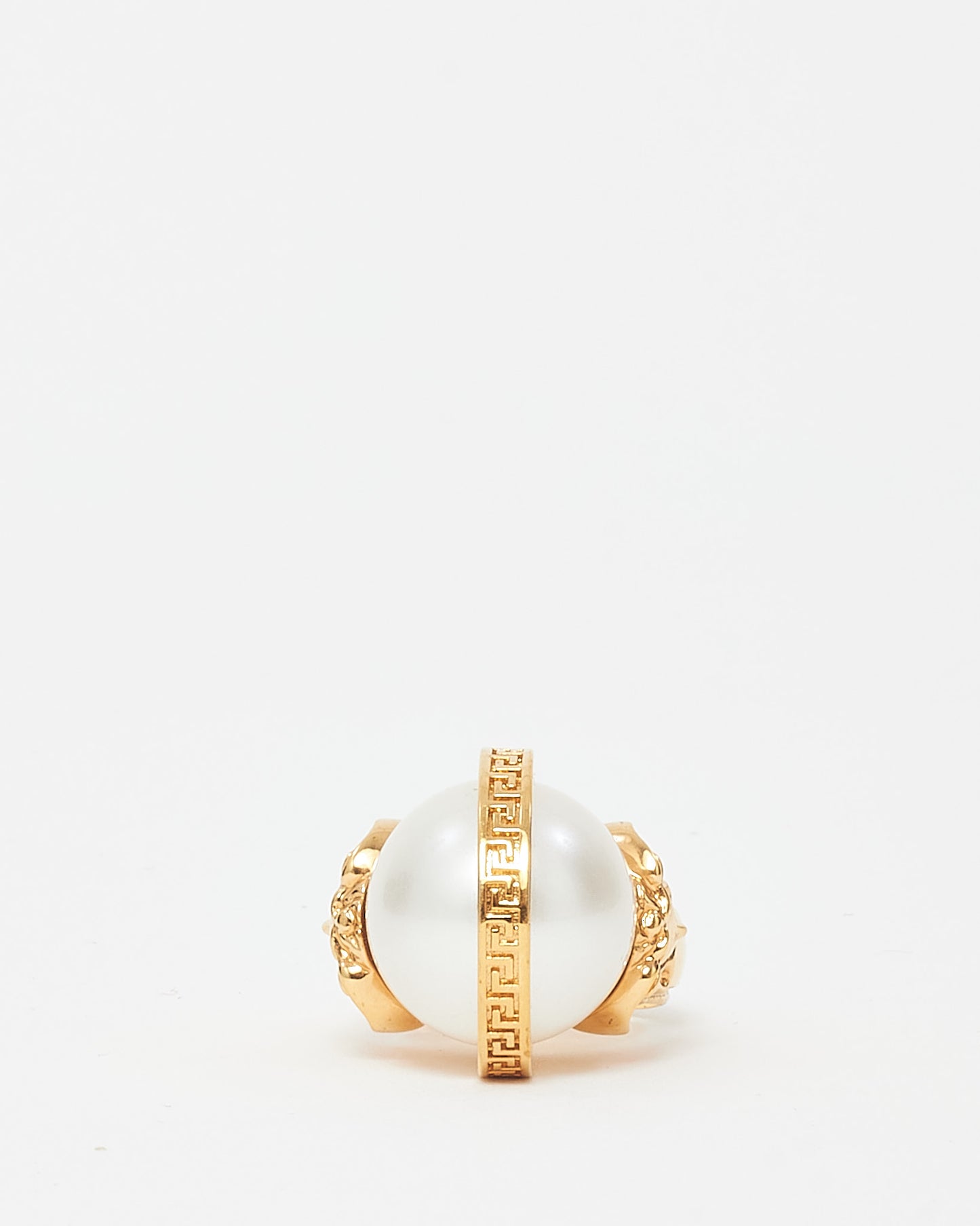 Versace Gold Medusa Faux Pearl & Crystal Ring - 6