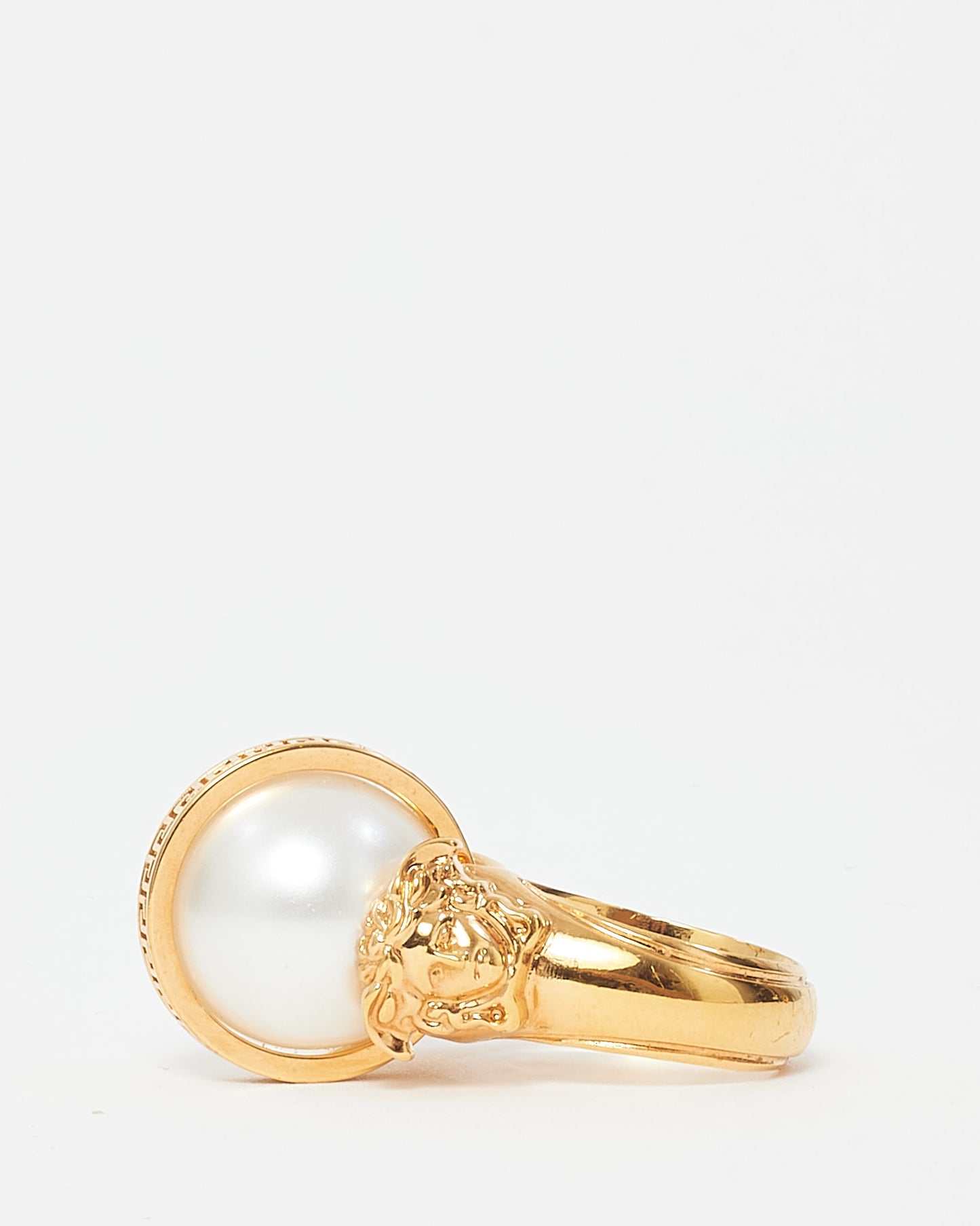Versace Gold Medusa Faux Pearl & Crystal Ring - 6
