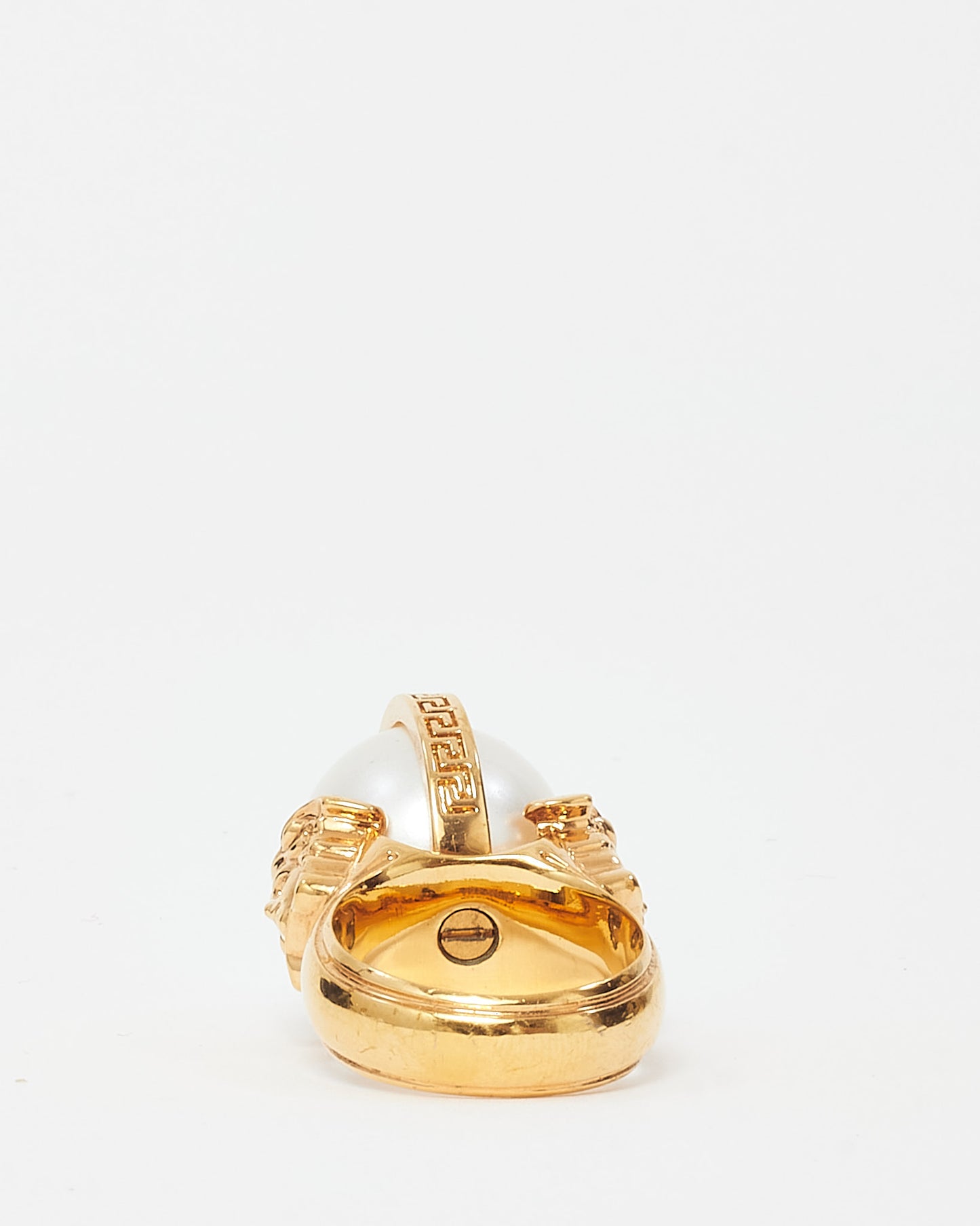 Versace Gold Medusa Faux Pearl & Crystal Ring - 6