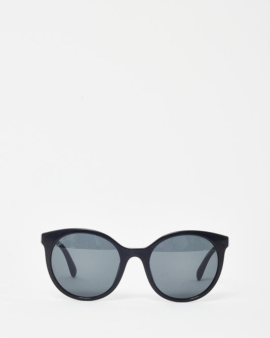 Chanel Black Acetate Gold Metal Logo Pantos Cat Eye Sunglasses 5440