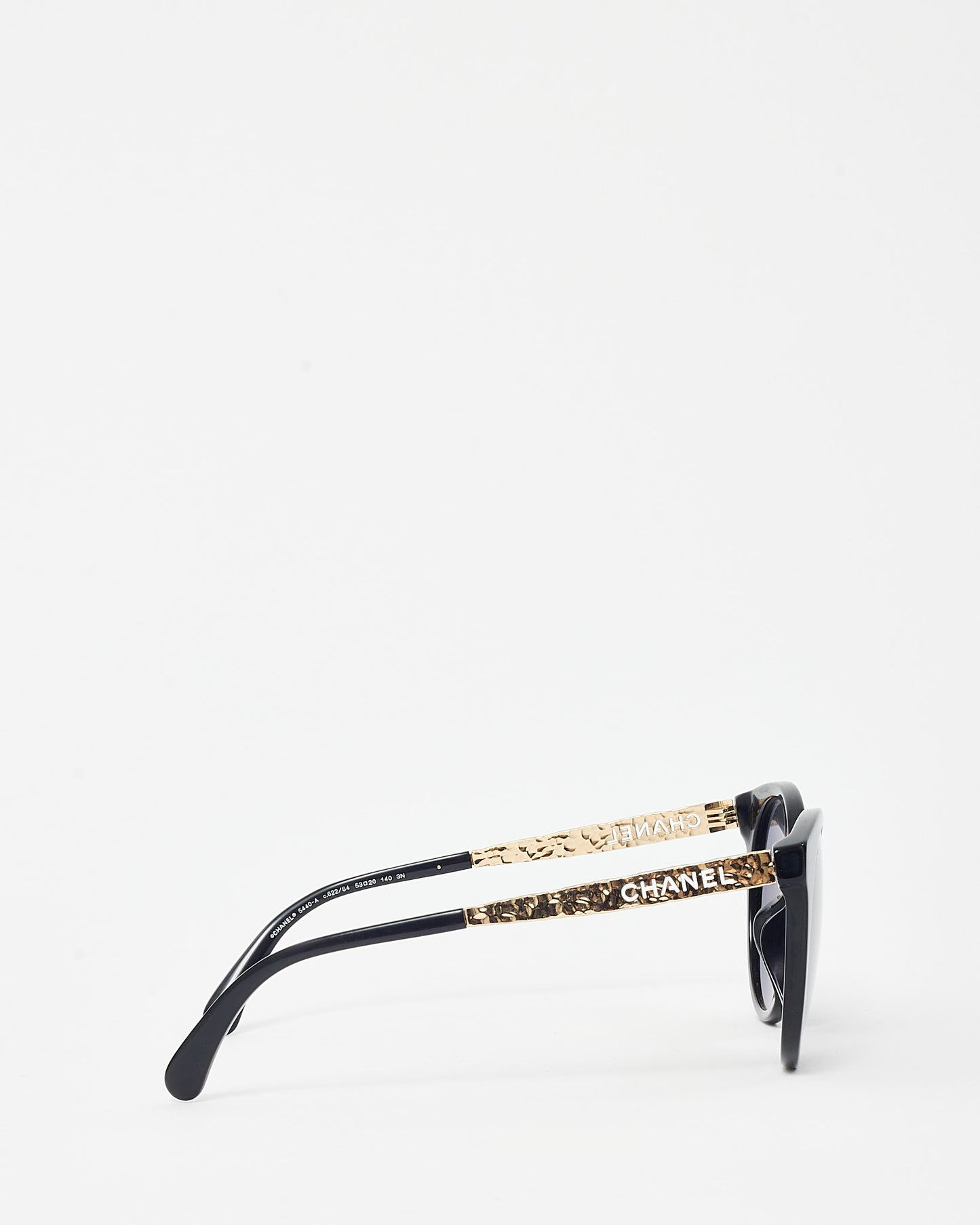 Chanel Black Acetate Gold Metal Logo Pantos Cat Eye Sunglasses 5440