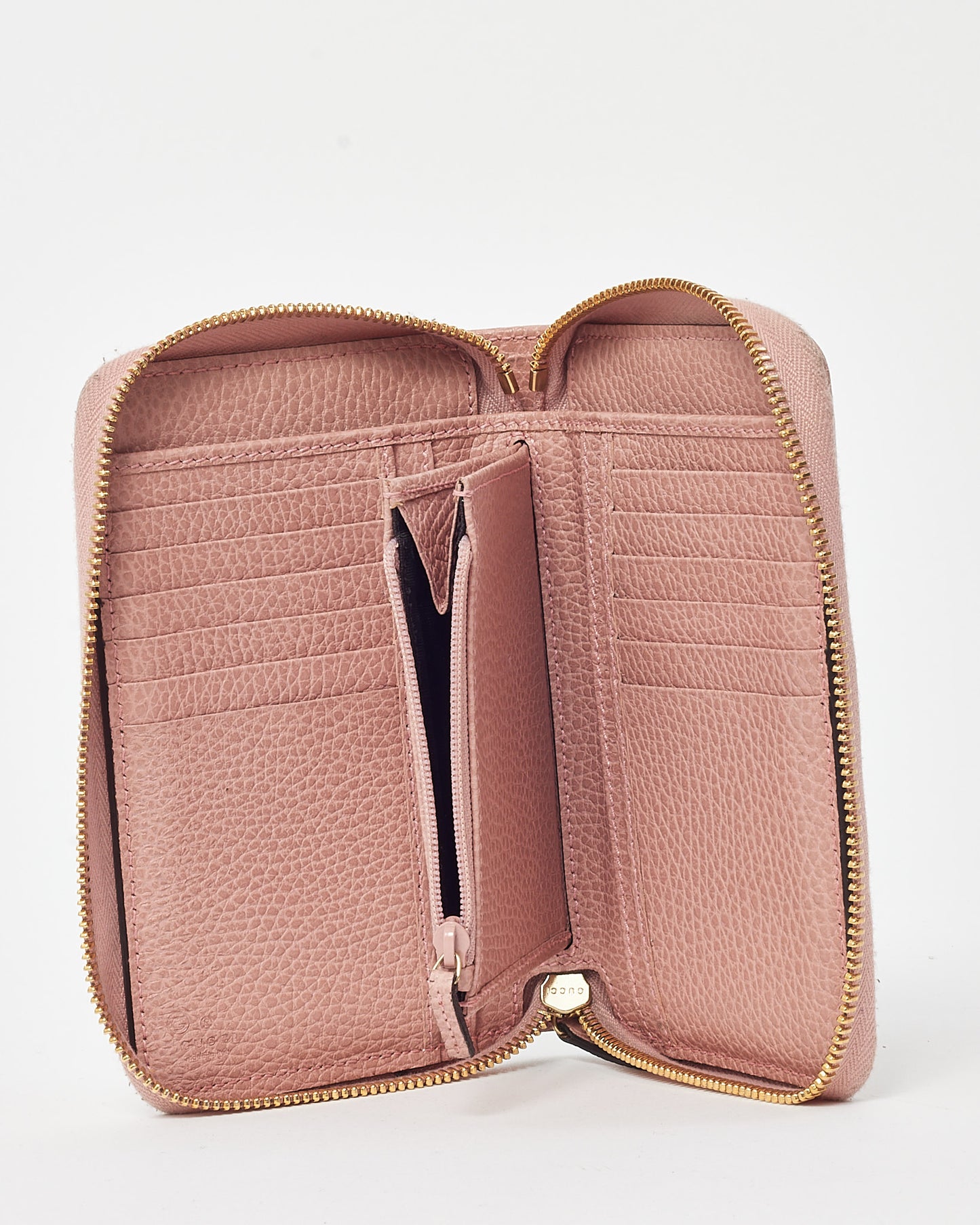Gucci Pink Leather and Brown and Beige GG Monogram Canvas Zippy Wallet
