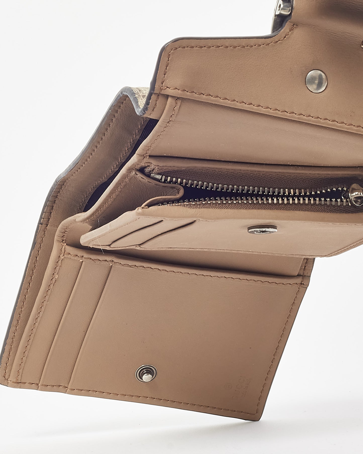 Gucci Beige and Brown GG Supreme Coated Canvas Small Compact Tri-Fold Wallet