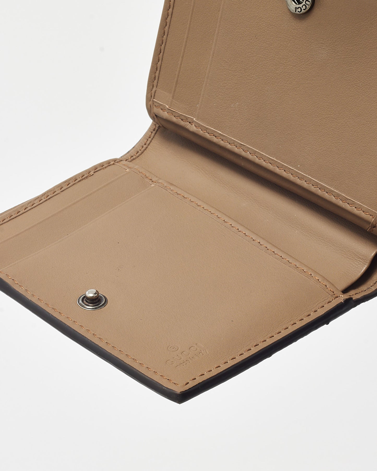 Gucci Beige and Brown GG Supreme Coated Canvas Small Compact Tri-Fold Wallet