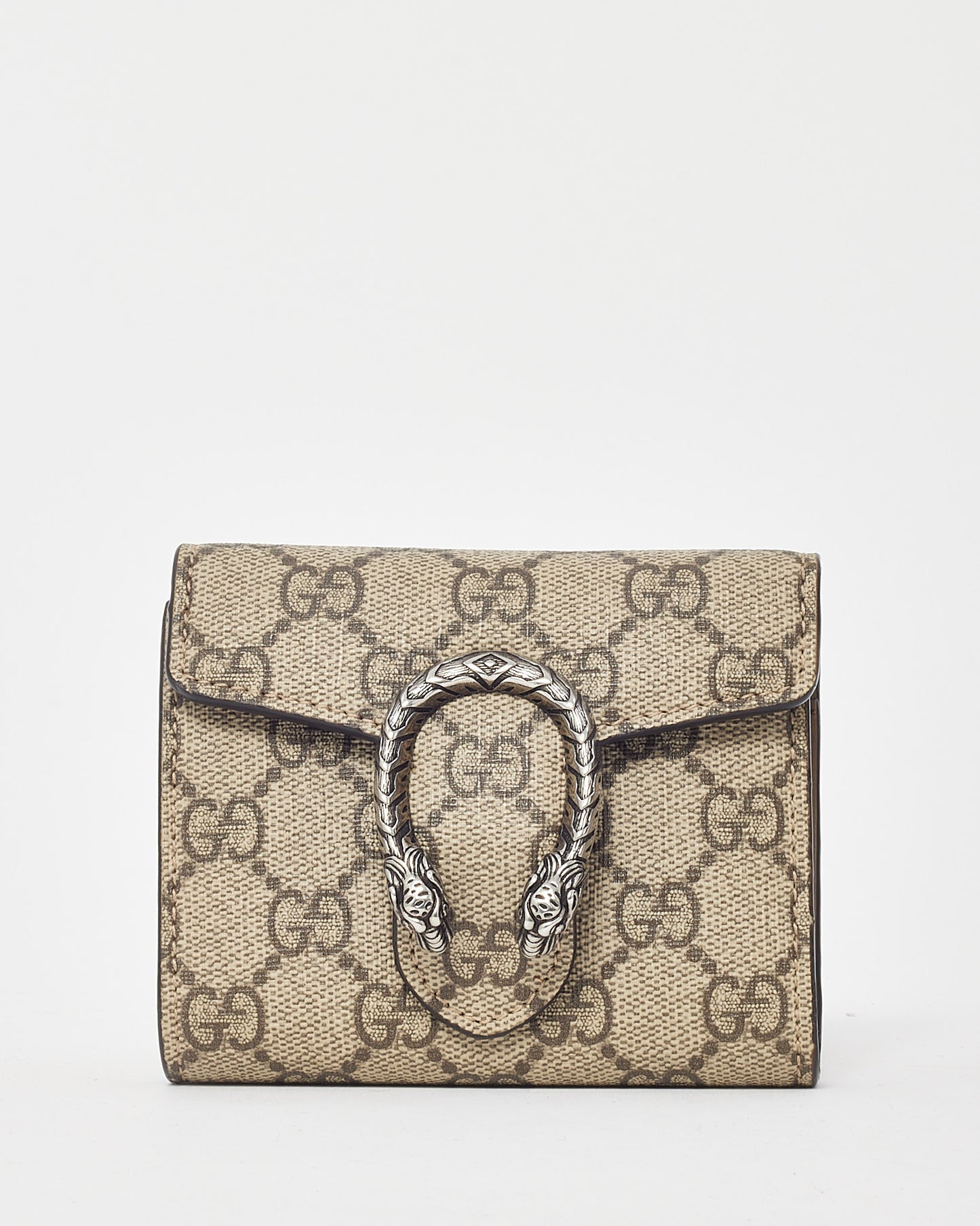 Gucci Beige and Brown GG Supreme Coated Canvas Small Compact Tri-Fold Wallet