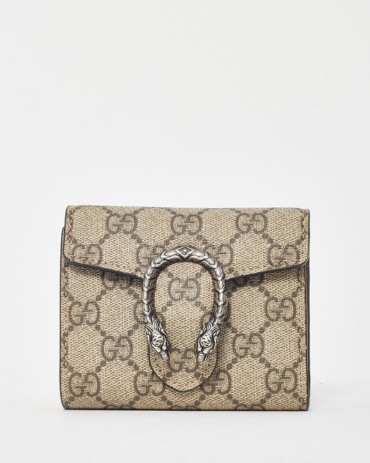 Gucci Beige and Brown GG Supreme Coated Canvas Small Compact Tri-Fold Wallet