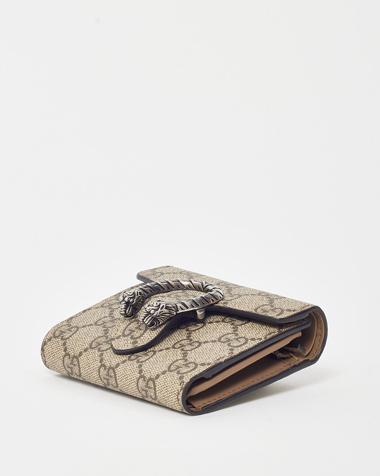 Gucci Beige and Brown GG Supreme Coated Canvas Small Compact Tri-Fold Wallet