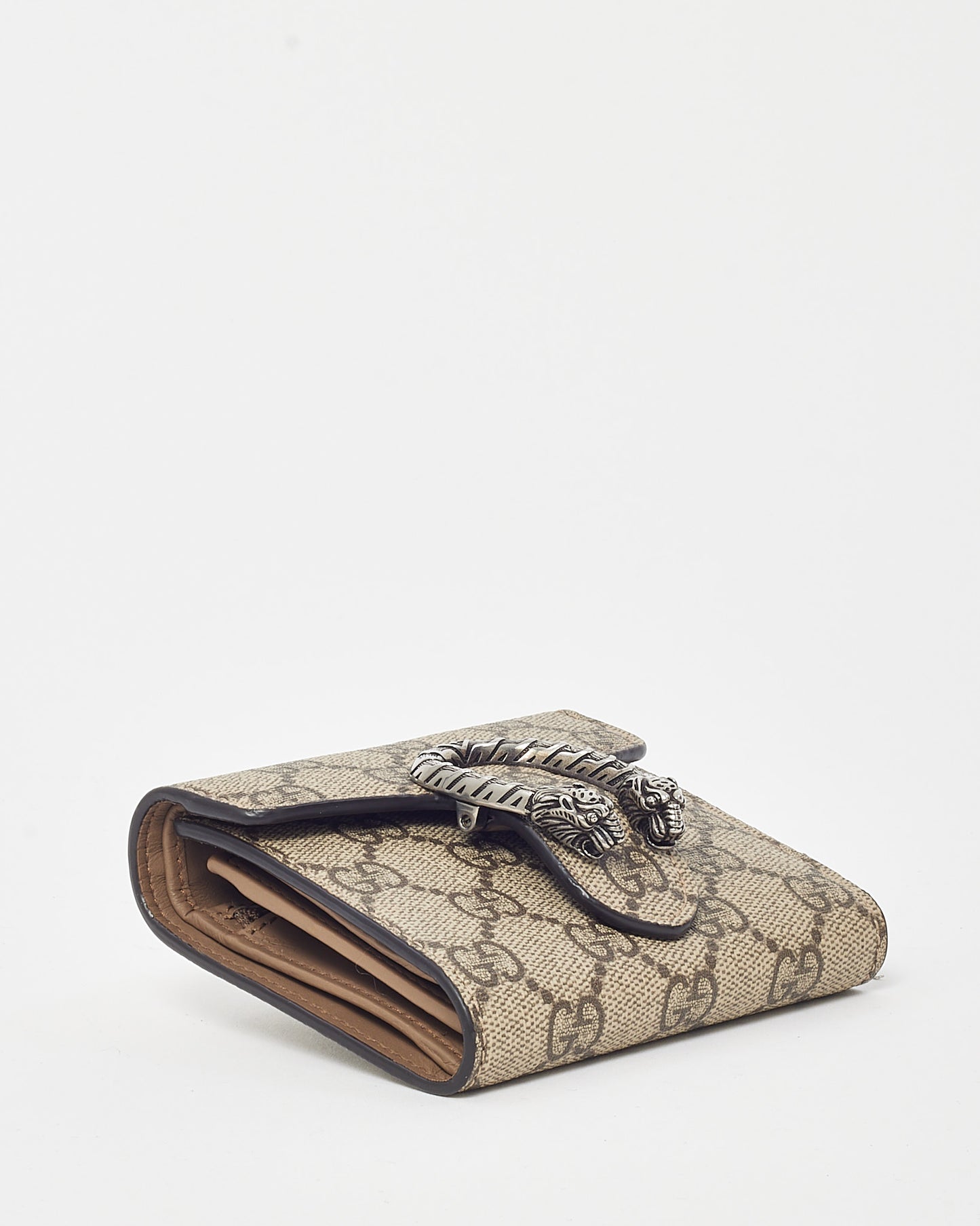 Gucci Beige and Brown GG Supreme Coated Canvas Small Compact Tri-Fold Wallet