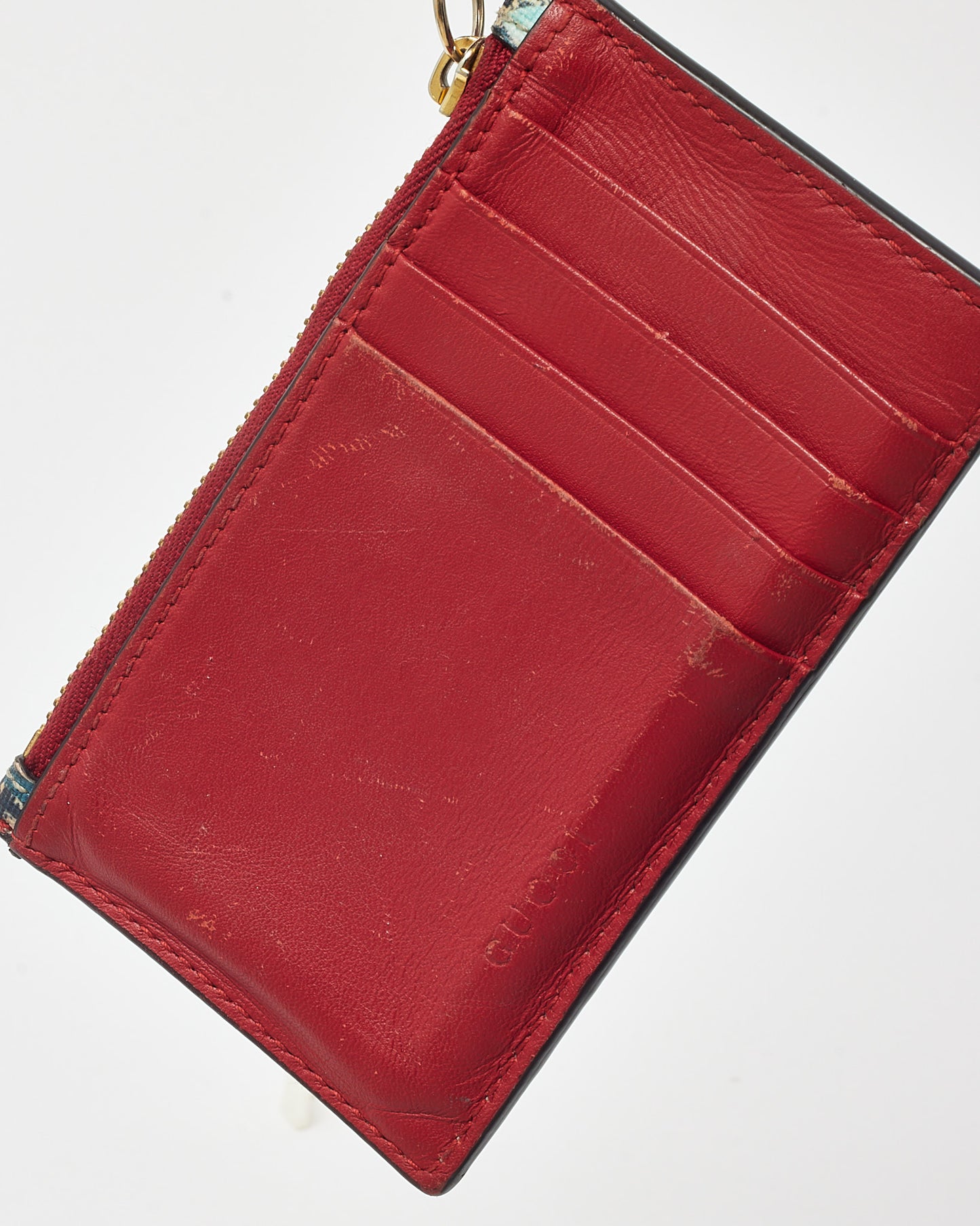 Gucci Red GG Supreme Monogram Blooms Coated Canvas Card Case