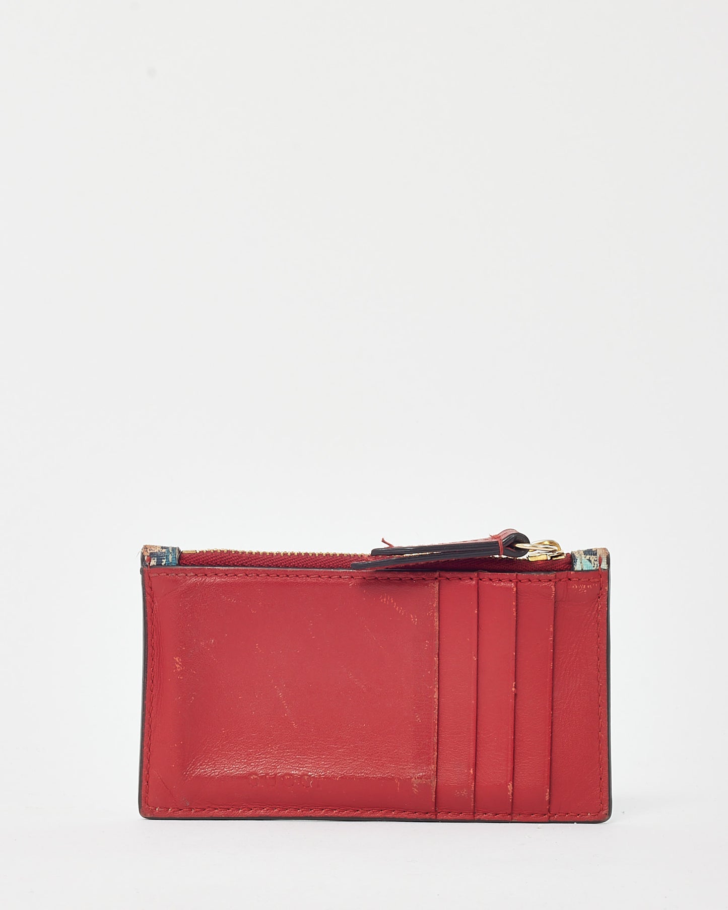 Gucci Red GG Supreme Monogram Blooms Coated Canvas Card Case