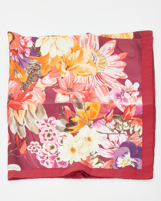 Salvatore Ferragamo Red Floral Print Silk Scarf