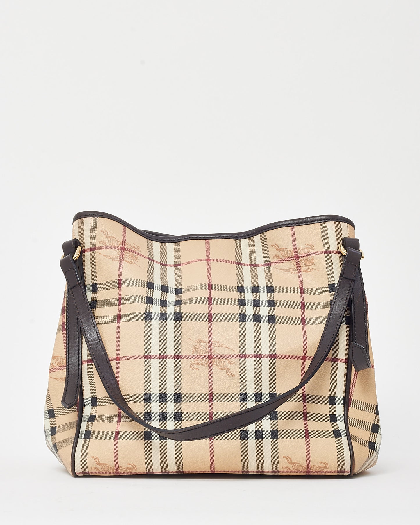 Burberry Brown Leather and Beige Haymarket Check Canterbury Shoulder Bag