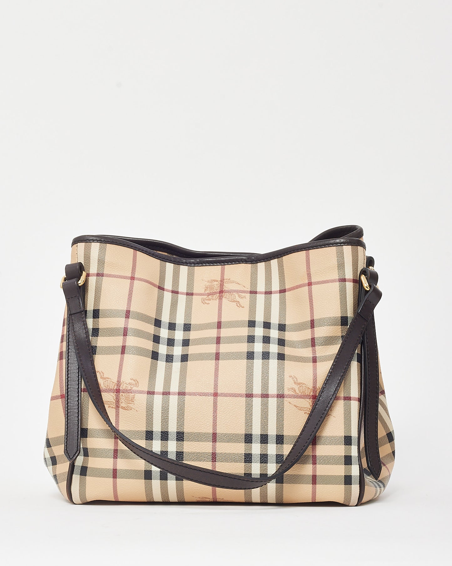 Burberry Brown Leather and Beige Haymarket Check Canterbury Shoulder Bag