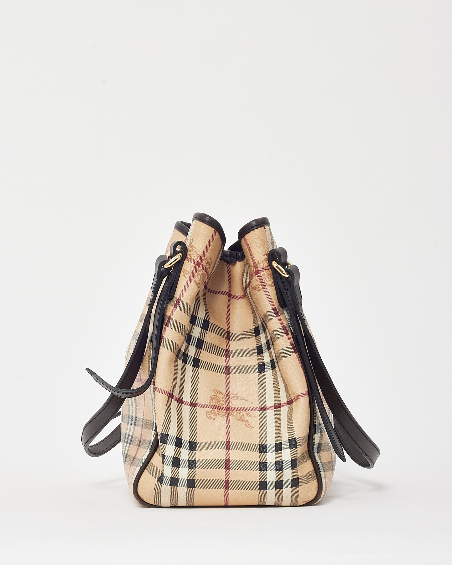 Burberry Brown Leather and Beige Haymarket Check Canterbury Shoulder Bag
