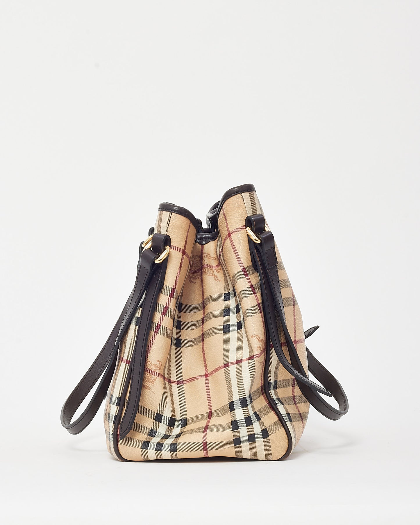 Burberry Brown Leather and Beige Haymarket Check Canterbury Shoulder Bag