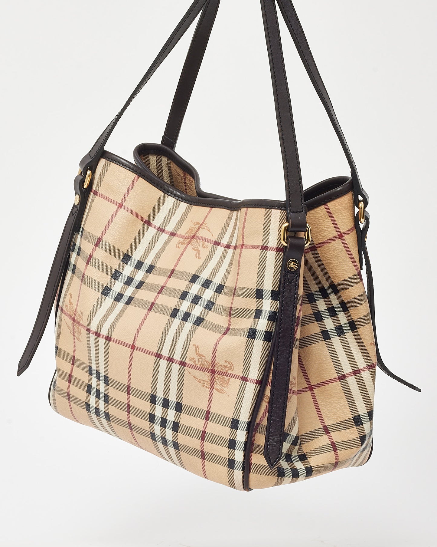 Burberry Brown Leather and Beige Haymarket Check Canterbury Shoulder Bag