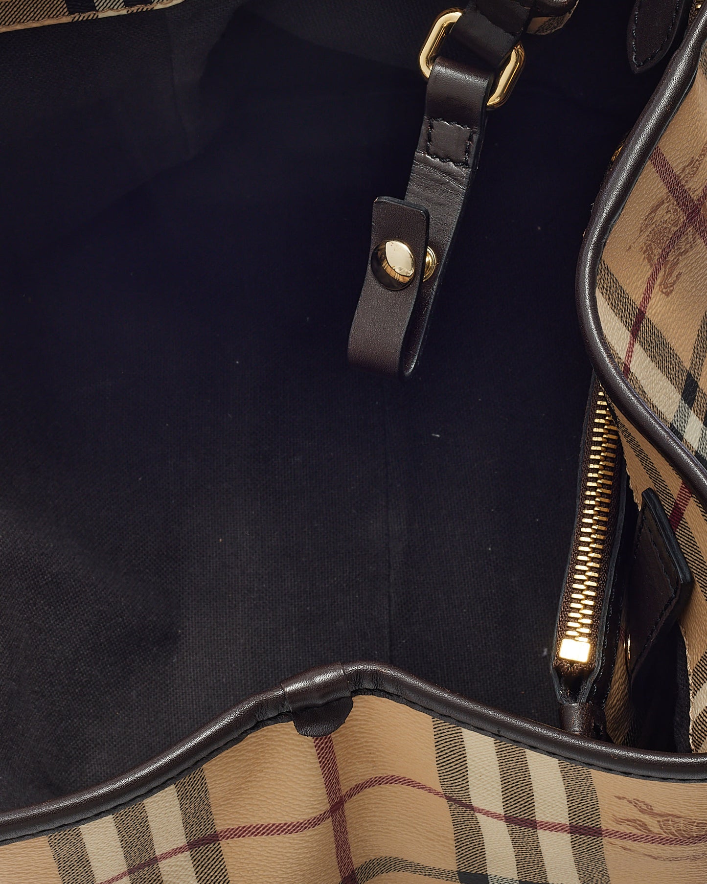 Burberry Brown Leather and Beige Haymarket Check Canterbury Shoulder Bag