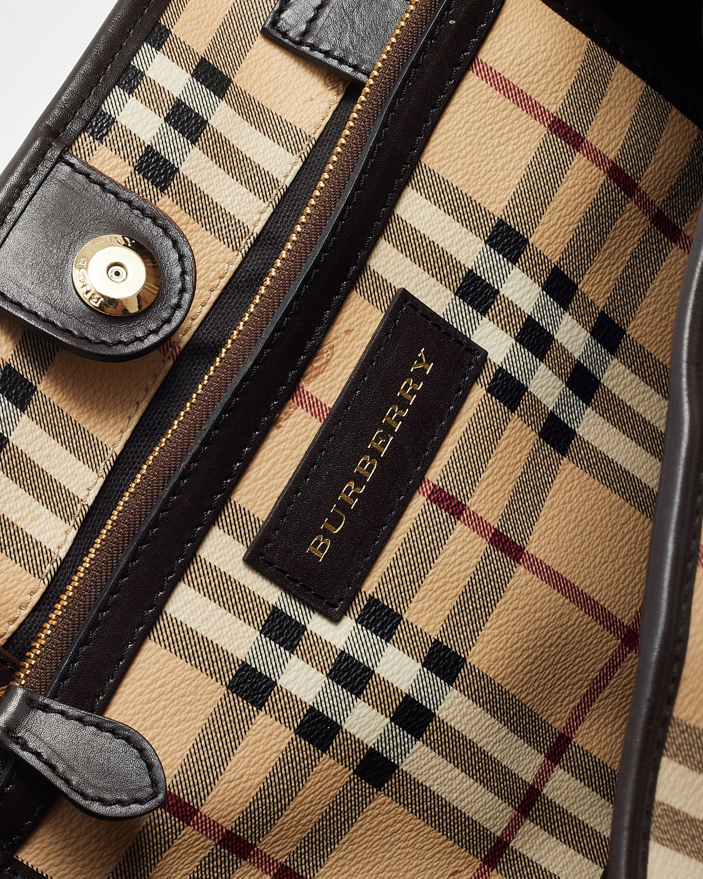 Burberry Brown Leather and Beige Haymarket Check Canterbury Shoulder Bag