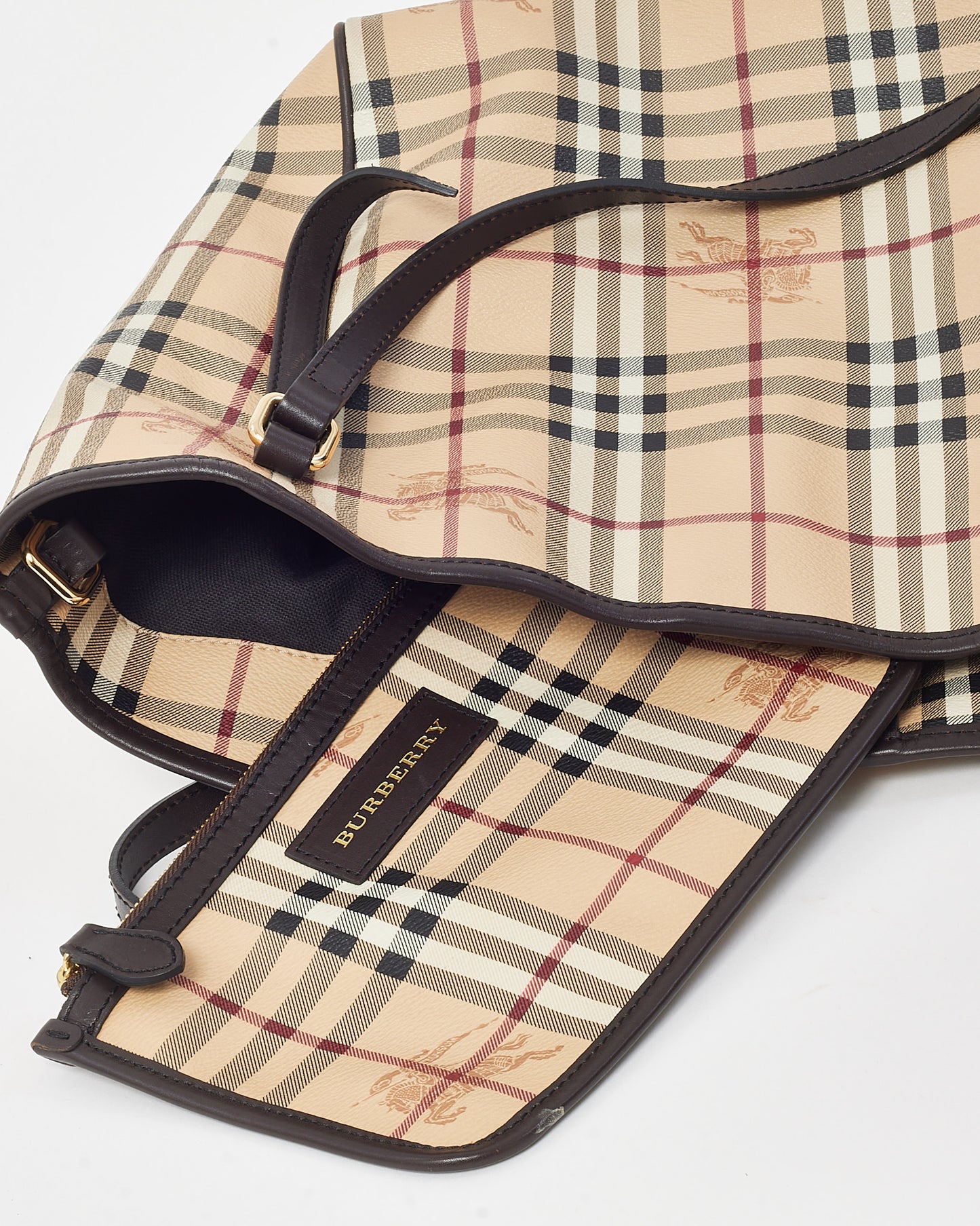 Burberry Brown Leather and Beige Haymarket Check Canterbury Shoulder Bag