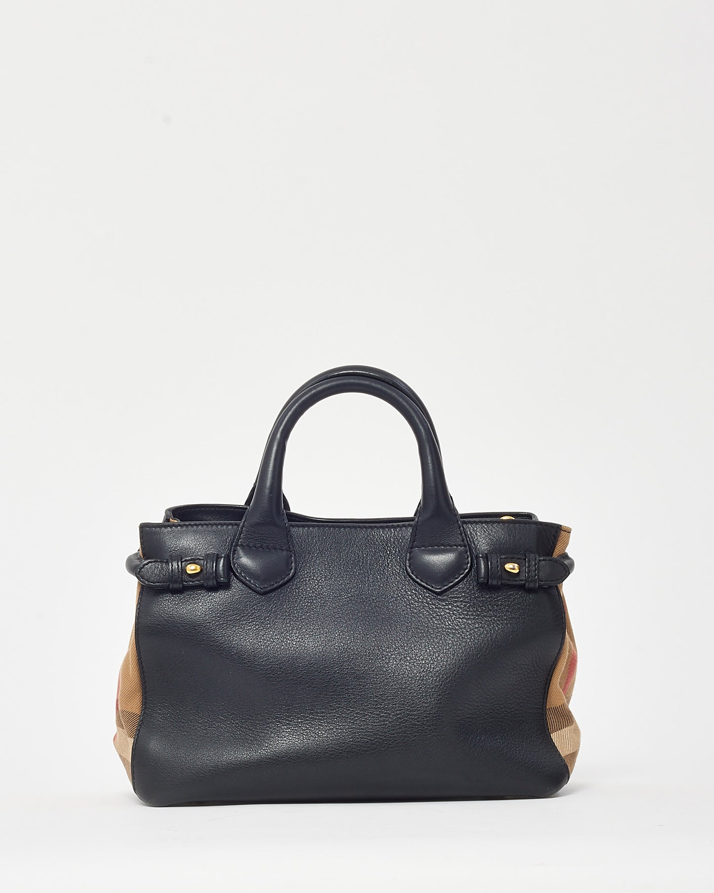 Burberry Black Leather Beige House Check Small Banner Tote - NO STRAP