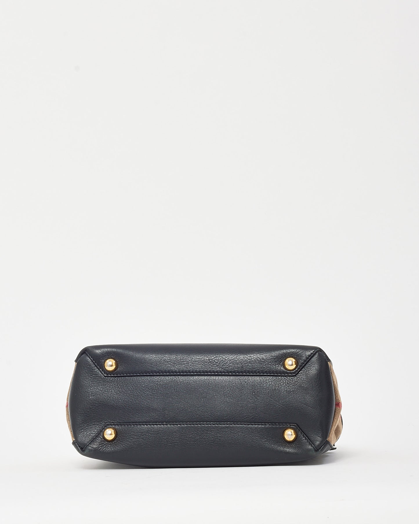 Burberry Black Leather Beige House Check Small Banner Tote - NO STRAP