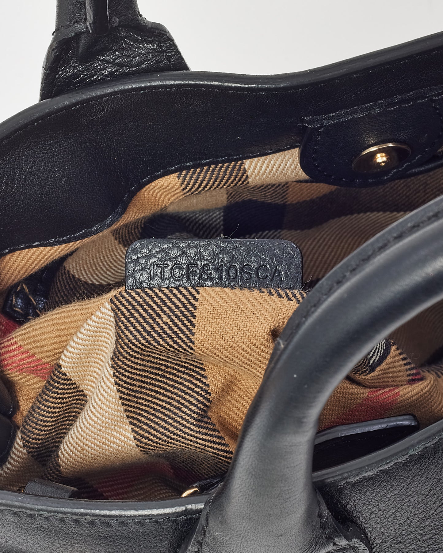 Burberry Black Leather Beige House Check Small Banner Tote - NO STRAP