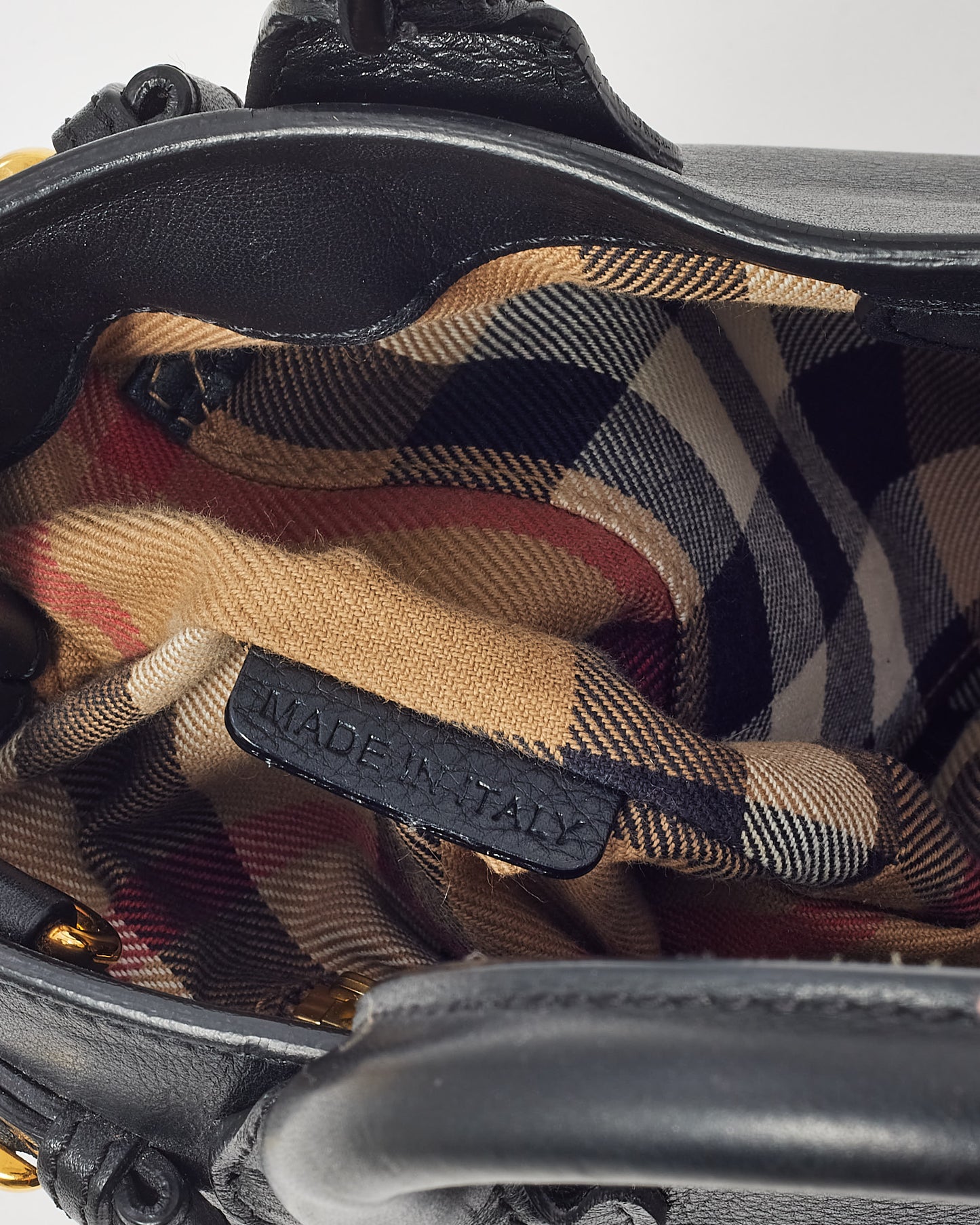 Burberry Black Leather Beige House Check Small Banner Tote - NO STRAP