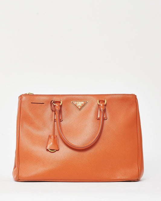 Prada Orange Saffiano Leather Large Double Zip Galleria Tote Bag