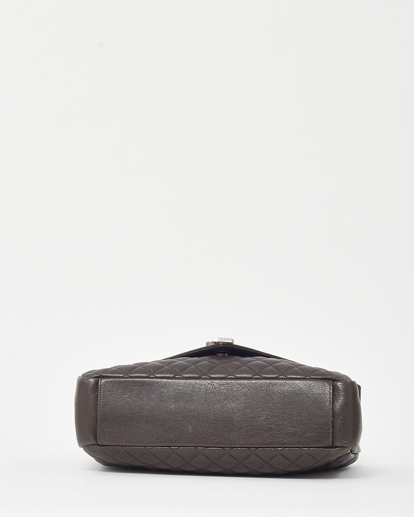 Saint Laurent Dark Brown Grained Chevron Leather Large Envelope Bag SHW