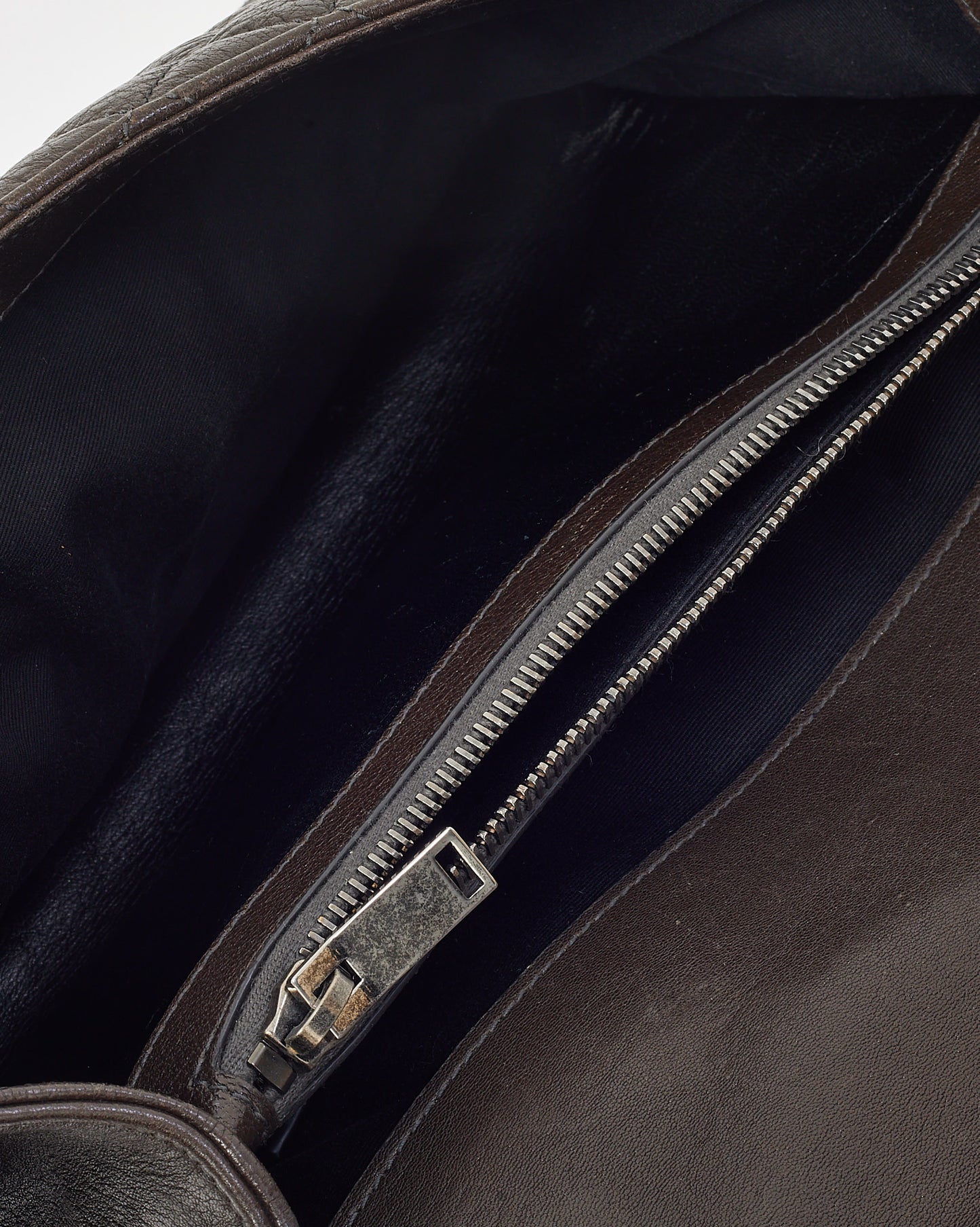 Saint Laurent Dark Brown Grained Chevron Leather Large Envelope Bag SHW