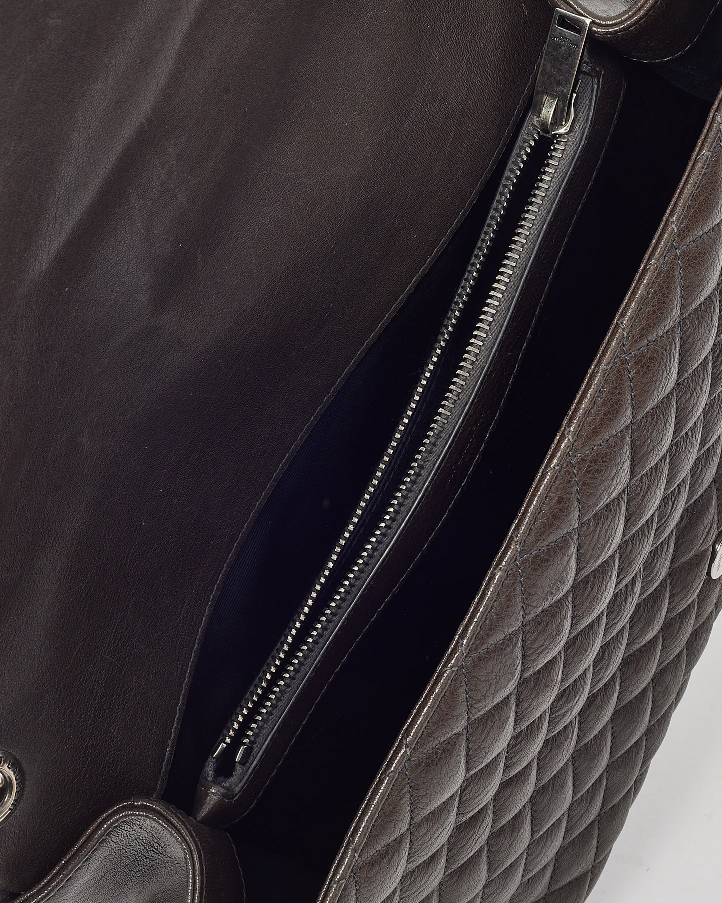 Saint Laurent Dark Brown Grained Chevron Leather Large Envelope Bag SHW